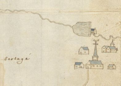 Croquis du village dans le procs-verbal darpentage des bois, 2 mai 1668.