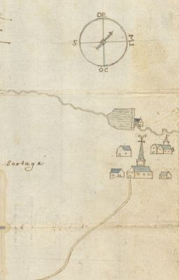 Croquis du village dans le procs-verbal darpentage des bois, 2 mai 1668.