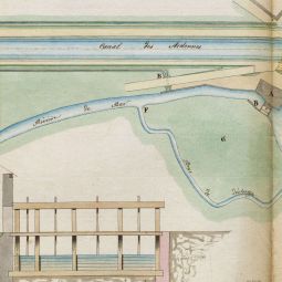 Moulin dOmicourt : extrait du  plan du cours de la rivire de Bar et dune portion du canal devant Omicourt pour tre joint au rapport du 18 mars 1825, sur le moulin situ dans cette commune  (cote 3S5/50)
