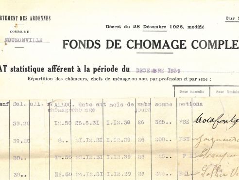 10M30 : Extrait dun tat statistique et nominatif des chmeurs de Nouzonville en dcembre 1939