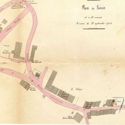 Extrait d’un plan de Montgon permettant de localiser les faits lors d’un crime survenu dans la commune le 21 septembre 1902 (Archives des Ardennes, 3U 2283)