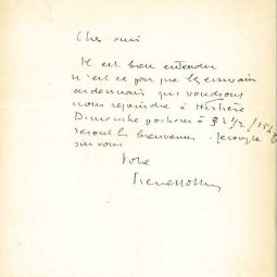 Lettre du baron Pierre Nothomb (1887-1966) [écrivain belge, arrière-grand-père d’Amélie Nothomb] à Jean-Paul Vaillant (AD08, 4J 138)