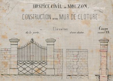Extrait d’un plan de 1879 du mur de clôture à réaliser à l’hospice de Mouzon (cote HDEPOT/MOUZON/N 31)