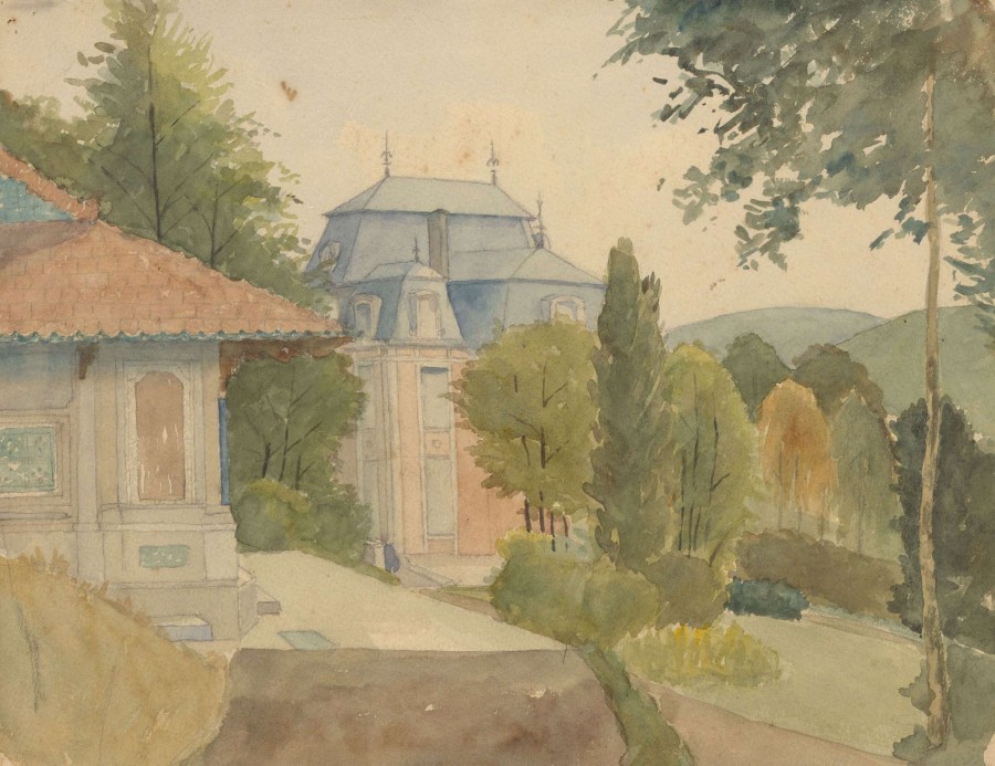 La Buchère [château de l’industriel SORET à Vireux-Molhain], 1904. Aquarelle sur papier, 24 x 31,5 cm. Collection particulière.