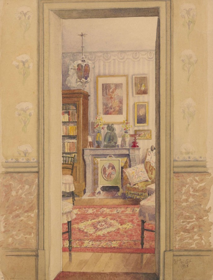 Intérieur de la maison de l’artiste à Thilay, 1918. Aquarelle sur papier, 22 x 29 cm. Collection particulière.