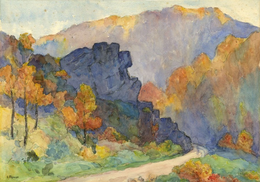 La roche du Saut Thibaud à Linchamps, 1934. Aquarelle sur papier, 32 x 46 cm. Collection Musée de l’Ardenne.