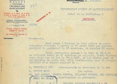 Exemple d’une demande d’ouverture d’une cantine pour le personnel d’une usine de Nouzonville en 1945