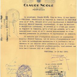 Exemple d’une attestation d’emploi de 1949 d’un représentant de commerce de Charleville pour un grossiste en vins de Perpignan