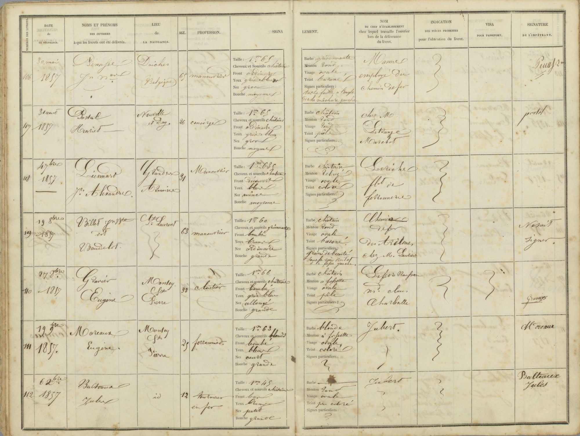 Le registre des livrets d'ouvrier de Montcy-Saint-Pierre