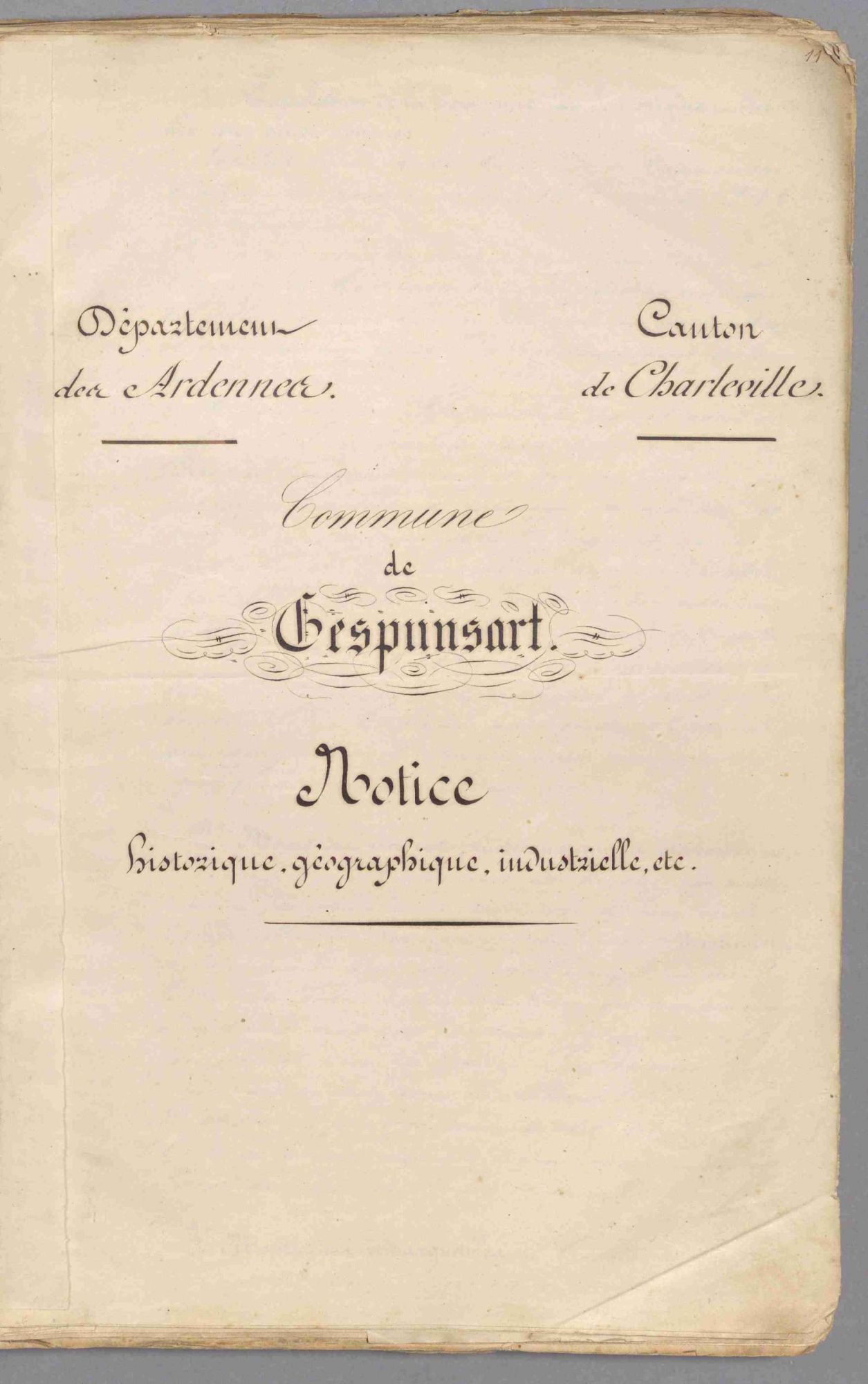 " Monographies " de communes de l'arrondissement de Charleville