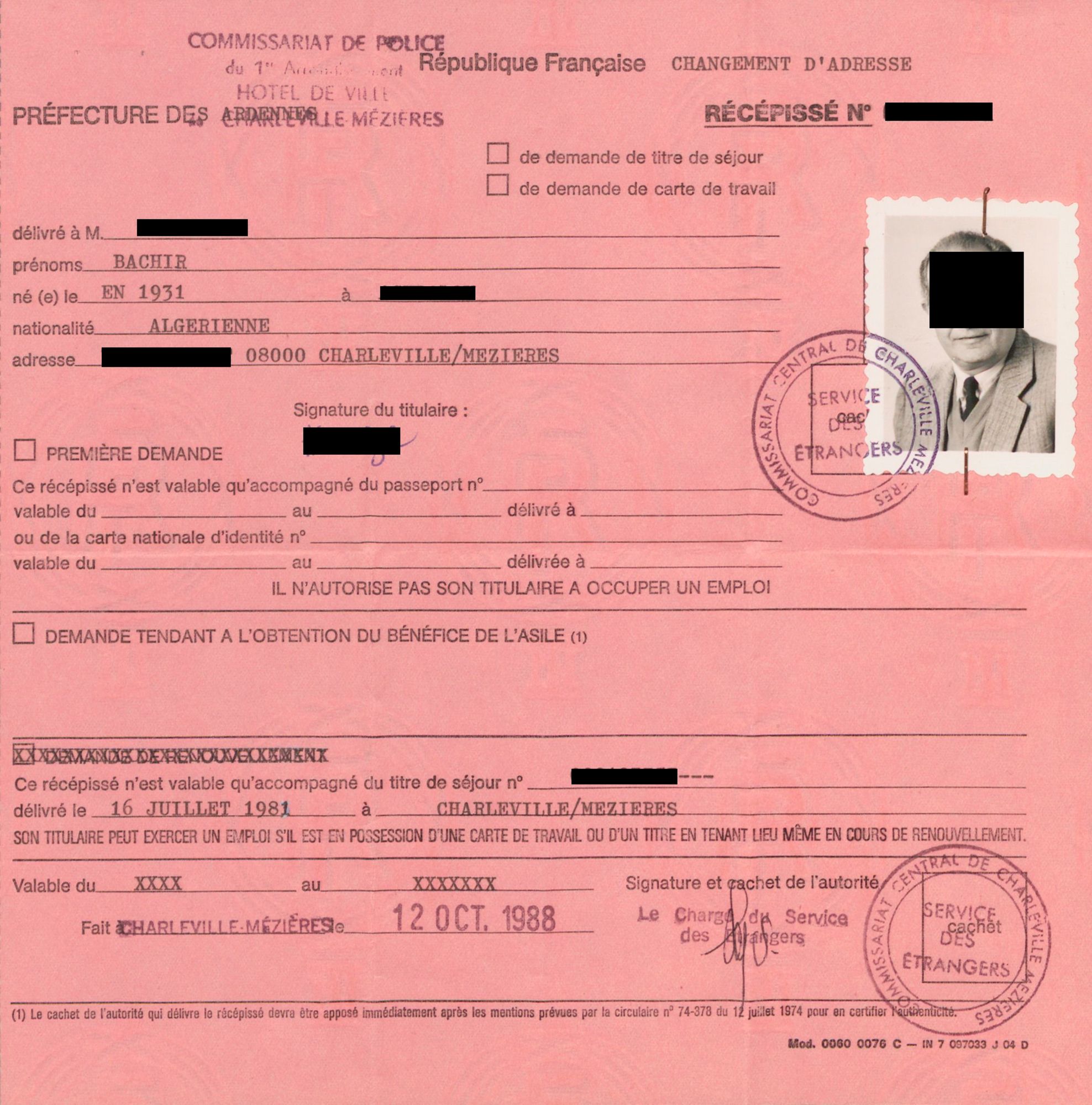 Versements des dossiers d’étrangers algériens