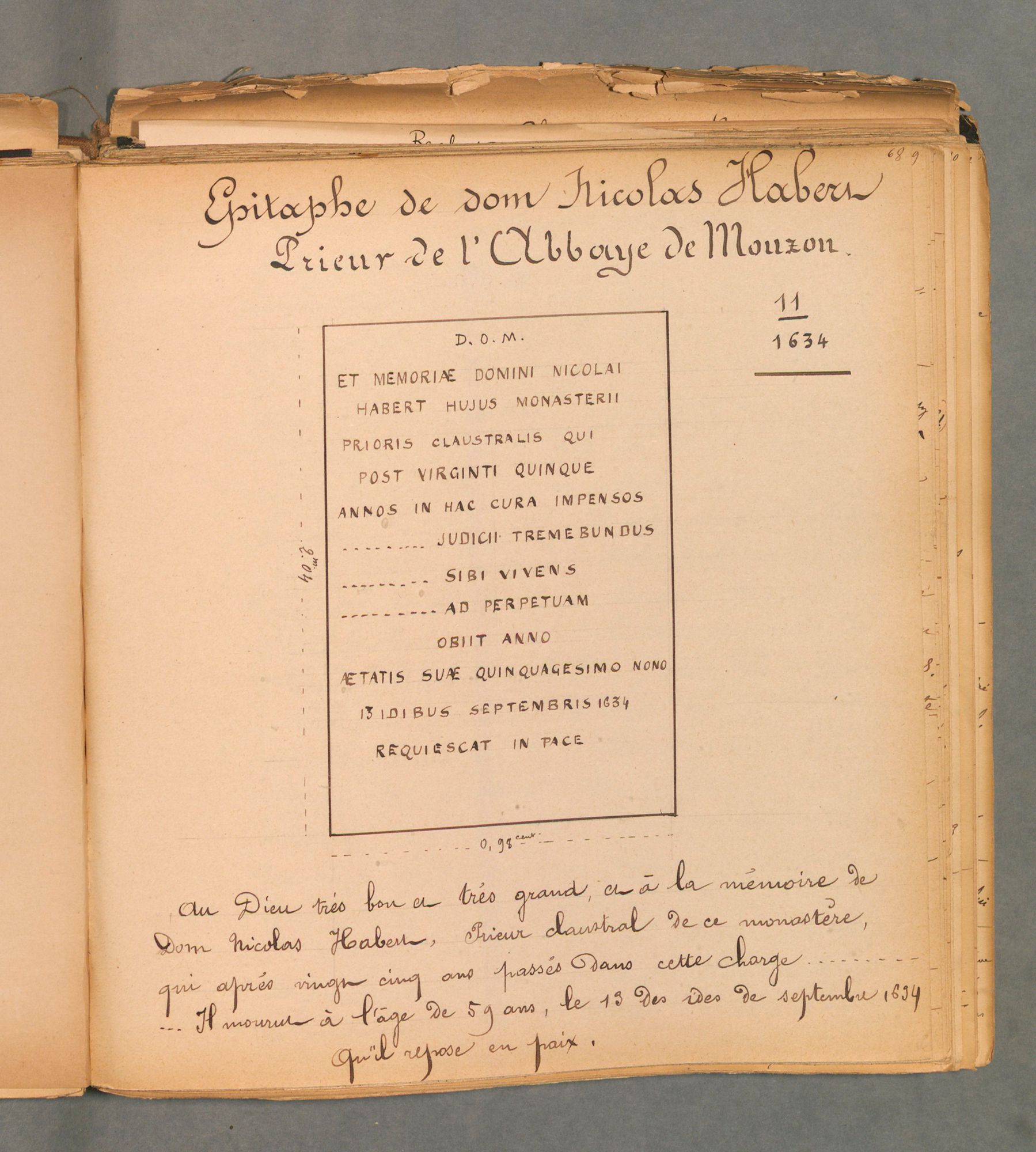 Manuscrit de l’abbé Frézet intitulé « Inscriptions Mouzonnaises »